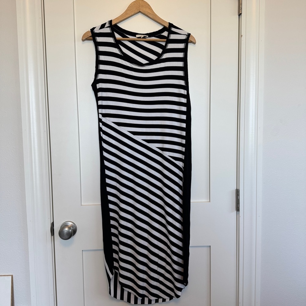 Mystree Black & White Knit Striped Sleeveless Midi Dress M